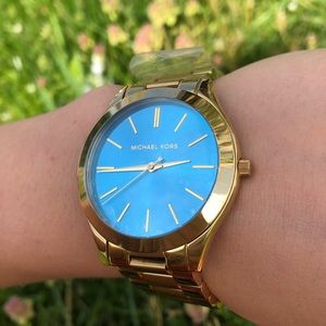 Michael Kors Blue Gold-Tone Stainless Steel Watch